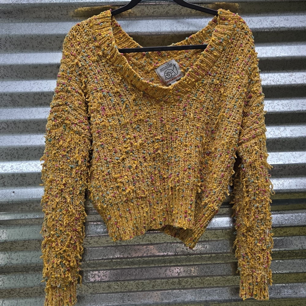 Snails & Cinnamon Fringe Boho Cozy Autumn Sweater Festival Unique Ecelectic